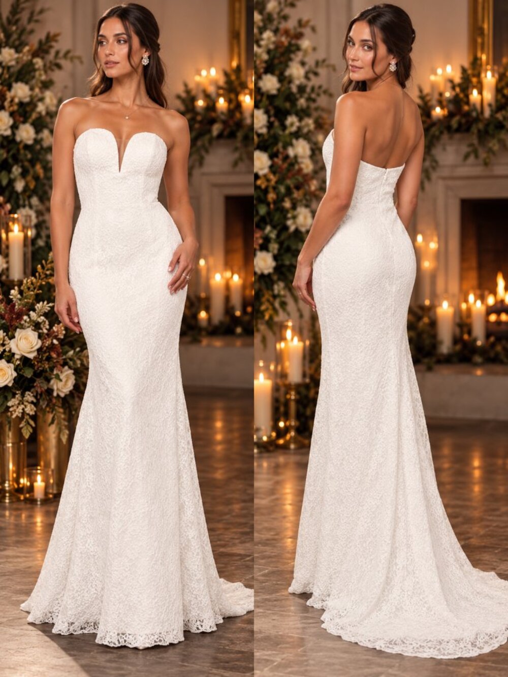 Lulus Gorgeous Love Lace Strapless Mermaid Wedding Dress XL Sweetheart Train NWT